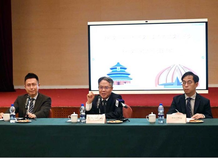 Chinese Ambassador to the Islamic Republic of Pakistan Jiang Zaidong briefing to media persons during the Celebration of International Day for Dialogue Among Civilizations Embassy of the people's Republic of China in the Islamic Republic of Pakistan themed on 