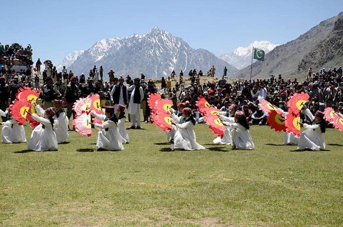 Girls perform aerobics and traditional dances at the Shandur Polo Festival, held at the world’s highest polo ground. The festival blends the thrill of freestyle polo between Gilgit and Chitral with rich cultural expressions, drawing tourists to the heart of Pakistan’s mountainous heritage in Shandur Pass