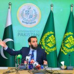 Federal Minister for Information and Broadcasting, Attaullah Tarar addressing a press conference.