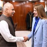 Speaker National Assembly Sardar Ayaz Sadiq receiving British High Commissioner to Pakistan Ms. Jane Marriott at Parliament House
