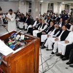 Federal Minister for Kashmir and Gilgit-Baltistan Affairs and SAFRON and President PMLN Khyber Pakhtunkhwa Engineer Amir Muqam is addressing the Peshawar High Court Bar Association.