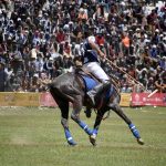 Polo players from Gilgit and Chitral teams in action during a freestyle match at the world’s highest polo ground at the annual Shandur Polo Festival