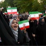Women activists of Majlis Wahdat-e-Muslimeen hold a protest in support of Iran outside the Press Club