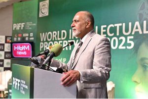 Ambassador (R) Farukh Amil, Chairperson IPO-Pakistan addressing audience at celebration of World Intellectual Property Day 2025