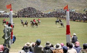 Polo players from Gilgit and Chitral teams in action during a freestyle match at the world’s highest polo ground at the annual Shandur Polo Festival
