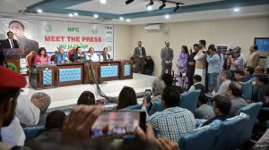 Chairman Pakistan Peoples Party (PPP), Bilawal Bhutto Zardari, addresses a "Meet the Press" event at the National Press Club.