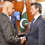 Speaker National Assembly Sardar Ayaz Sadiq receiving Ambassador of Hungary Mr. Bela Fazekas at Parliament House