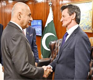 Speaker National Assembly Sardar Ayaz Sadiq receiving Ambassador of Hungary Mr. Bela Fazekas at Parliament House