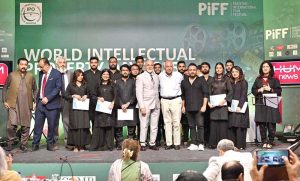 Ambassador (R) Farukh Amil, Chairperson IPO-Pakistan addressing audience at celebration of World Intellectual Property Day 2025