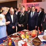 President Asif Ali Zardari being briefed about the traditional arts and crafts of Russia on the occasion of Russia's 35th National Day celebrations organized by the Russian Embassy