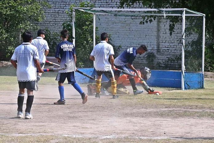 A view of hockey Match played between District Khushab and District Bhakhar during Inter-District hockey Championship in the Summer Games 2025 organized by Divisional Sports Department on the instructions of the Chief Minister of Punjab at Ali Amir Hockey club Ground
