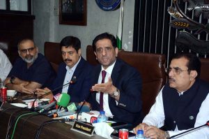 President Faisalabad Chamber of Commerce and Industry (FCCI) Mr. Rehan Naseem Bharara is talking to media persons regarding Federal budget 2025-26