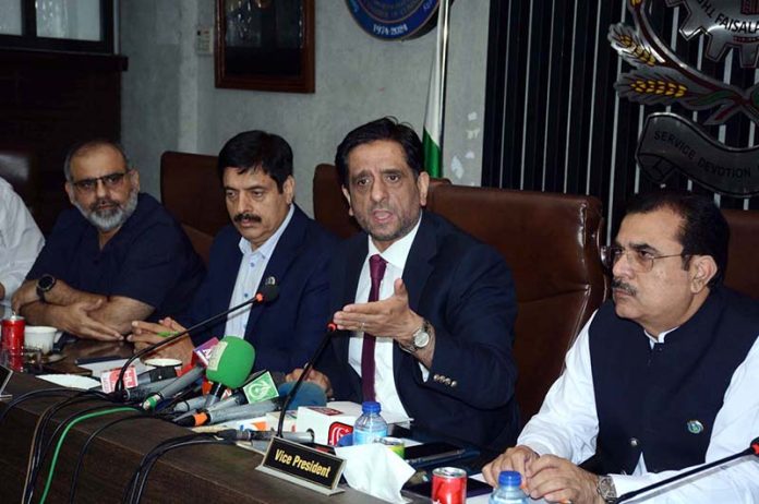 President Faisalabad Chamber of Commerce and Industry (FCCI) Mr. Rehan Naseem Bharara is talking to media persons regarding Federal budget 2025-26