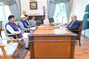 Member National Assembly Sardar Shamher Mazari calls on Prime Minister Muhammad Shehbaz Sharif, Federal Minister for Public Affairs Unit Rana Mubashar Iqbal and Special Assistant to the PM Talha Barki are also present