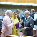 Prime Minister Muhammad Shehbaz Sharif meets MNAs during the budget session of the National Assembly.