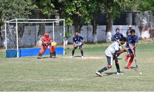 A view of hockey Match played between District Khushab and District Bhakhar during Inter-District hockey Championship in the Summer Games 2025 organized by Divisional Sports Department on the instructions of the Chief Minister of Punjab at Ali Amir Hockey club Ground