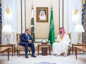 Prime Minister Muhammad Shehbaz Sharif met with His Royal Highness Prince Mohammed bin Salman bin Abdulaziz, the Crown Prince and the Prime Minister of the Kingdom of Saudi Arabia