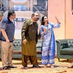 Artists perform a stage drama “Bhala Re Bag”, presented by the Arts Council of Pakistan Karachi during the Sindh Drama Festival 2025 at Arts Council Pakistan, Larkana