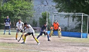 A view of hockey Match played between District Khushab and District Bhakhar during Inter-District hockey Championship in the Summer Games 2025 organized by Divisional Sports Department on the instructions of the Chief Minister of Punjab at Ali Amir Hockey club Ground
