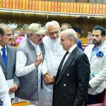 Prime Minister Muhammad Shehbaz Sharif interacts with Members of the National Assembly during the budget session