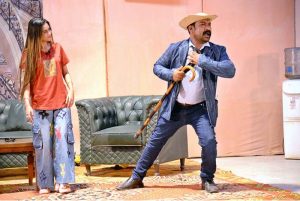 Artists perform a stage drama “Bhala Re Bag”, presented by the Arts Council of Pakistan Karachi during the Sindh Drama Festival 2025 at Arts Council Pakistan, Larkana
