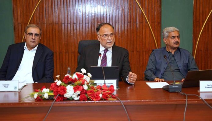 Federal Minister for Planning, Development and Deputy Chairman Planning Commission (DCPC) Ahsan Iqbal chairing the Central Development Working Party (CDWP) meeting on Friday, where five development projects worth Rs. 55.164 billion were approved