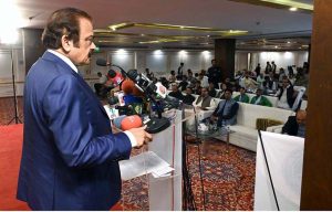 Advisor to Prime Minister for Inter-Provincial Coordination (IPC), Rana Sanaullah Khan addressing the Cash Awards & Grant Distribution Ceremony Pakistan Sports Board at a local hotel.