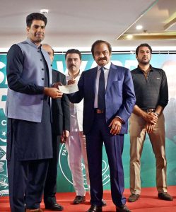 Advisor to Prime Minister for Inter-Provincial Coordination (IPC), Rana Sanaullah Khan addressing the Cash Awards & Grant Distribution Ceremony Pakistan Sports Board at a local hotel.