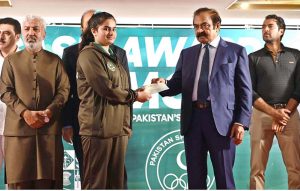 Advisor to Prime Minister for Inter-Provincial Coordination (IPC), Rana Sanaullah Khan addressing the Cash Awards & Grant Distribution Ceremony Pakistan Sports Board at a local hotel.