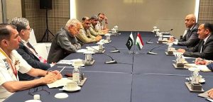 Defence Minister Khawaja Muhammad Asif holds a bilateral meeting with his his counterpart of Tajikistan during the SCO meeting in Qingdao, China .