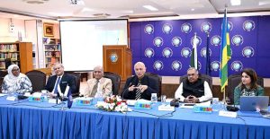Senator Mushahid Hussain Syed, President for PAIDAR, presenting the Pakistan-Africa relationship report while addressing an event celebrating Rwanda's Liberation Day at the Institute of Strategic Studies, Islamabad. The event was organized in collaboration with the Pakistan Africa Institute for Development and Research (PAIDAR).