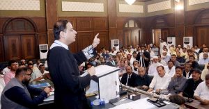 Mayor Karachi, Barrister Murtaza Wahab is presenting the budget for the financial year 2025-26 in the meeting of the MC Council.