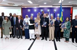 Senator Mushahid Hussain Syed, President for PAIDAR, presenting the Pakistan-Africa relationship report while addressing an event celebrating Rwanda's Liberation Day at the Institute of Strategic Studies, Islamabad. The event was organized in collaboration with the Pakistan Africa Institute for Development and Research (PAIDAR).