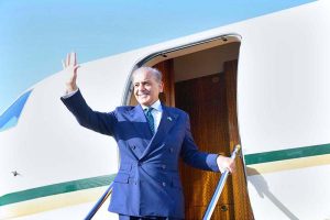 Prime Minister Muhammad Shehbaz Sharif departs for Pakistan from Jeddah, after completing his two day official visit of Saudi Arab. Governor of Jeddah, Prince Saud bin Abdullah bin Jalawi seeing off Prime Minister Muhammad Shehbaz Sharif at Jeddah Airport
