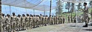 Field Marshal Syed Asim Munir, NI (M), Chief of Army Staff (COAS) addressing the troops while visiting forward positions along the Line of Control (LOC) to celebrate the Eidul Azha with frontline troops