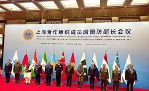Defence Minister Khawaja Muhammad Asif poses for a group photo with fellow Defence Ministers during the Shanghai Cooperation Organization (SCO) meeting in Qingdao, China.