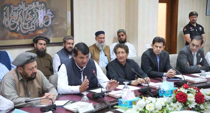 Federal Minister for Kashmir Affairs, GB and SAFRON Engr. Amir Muqam addressing the participants of meeting of the Committee on the grievances of affectees of Diamer Basha Dam