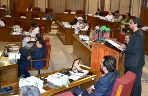 Balochistan Minister for Finance Mir Shoaib Nosherwani presents the provincial budget for fiscal year 2025–26 at the Balochistan Assembly