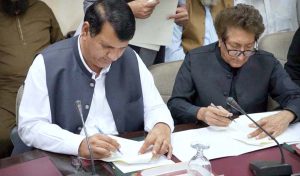 Federal Minister for Kashmir Affairs, GB and SAFRON Engr. Amir Muqam addressing the participants of meeting of the Committee on the grievances of affectees of Diamer Basha Dam