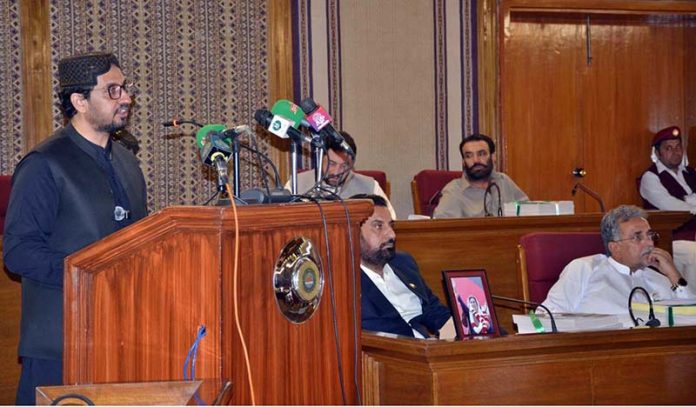 Balochistan Minister for Finance Mir Shoaib Nosherwani presents the provincial budget for fiscal year 2025–26 at the Balochistan Assembly