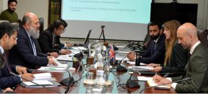 British High Commissioner Jane Marriott calls on Commerce Minister Jam Kamal Khan Both sides agree to strengthen Pakistan-UK trade ties.