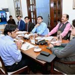 Sindh Chief Minister Syed Murad Ali Shah presides over a meeting to review the progress of the M-6 Hyderabad-Sukkur Motorway project at CM House