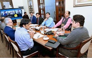 Sindh Chief Minister Syed Murad Ali Shah presides over a meeting to review the progress of the M-6 Hyderabad-Sukkur Motorway project at CM House