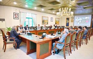 Deputy Prime Minister and Foreign Minister, Senator Mohammad Ishaq Dar chairing a high-level meeting to review the supply and availability of essential food commodities especially sugar