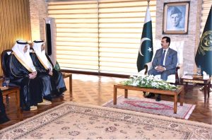 Chairman Senate, Syed Yousuf Raza Gilani in a meeting with Major General (R) Dr. Abdulrahman Al-Harbi, the Head of the Saudi delegation of Saudi-Pakistan Parliamentary Friendship Group at Parliament House.