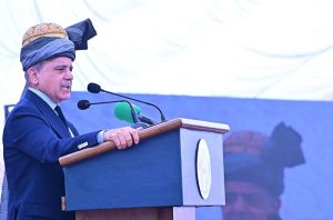 Prime Minister Muhammad Shehbaz Sharif addresses a Jirga.