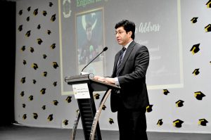 Hussain Muhammad, Consul General of Pakistan in Dubai, addresses the graduating Class of 2025 at the English Language Private School (ELPS).