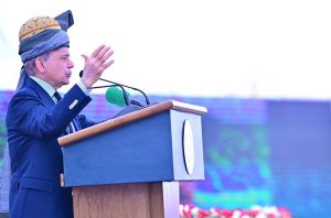 Prime Minister Muhammad Shehbaz Sharif addresses a Jirga.