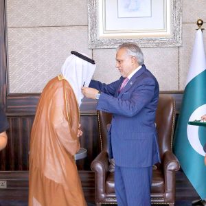 Deputy Prime Minister and Foreign Minister Senator Mohammad Ishaq Dar presented the award of Hilal-e-Quaid-e-Azam, to Mohamed Saif Al Suwaidi, Director General of the Abu Dhabi Fund for Development (ADFD).