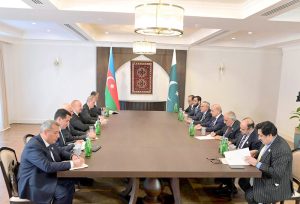 Prime Minister Muhammad Shehbaz Sharif meets President of Azerbaijan Ilham Alyev on the sideline of the 17th ECO Summit